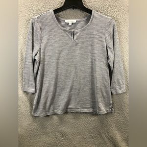 Emily Daniels Long Sleeve Shirt Women’s Size Large Gray Blue Stripes